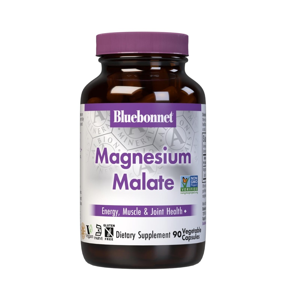 Bluebonnet Ernæring Magnesium Malat Grønnsaker Kapsler - støtter energi, muskel og felles helse - Ikke-GMO, Vegansk, Kosher Certified, Glutenfri, 90 greve