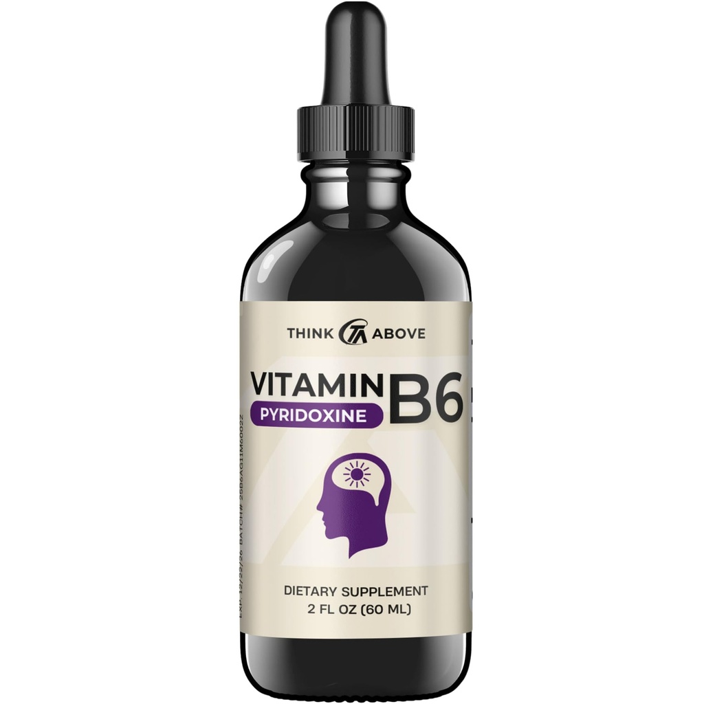 Vitamin B6 flytende dråper - Pyridoxin hcl - Rask absorbering - Støtte hjernefunksjon, immunsystem, nervesystem og humør - 17 mg 1000% DV - Filler gratis - 30 dagers forsyning - (2 oz) For voksne