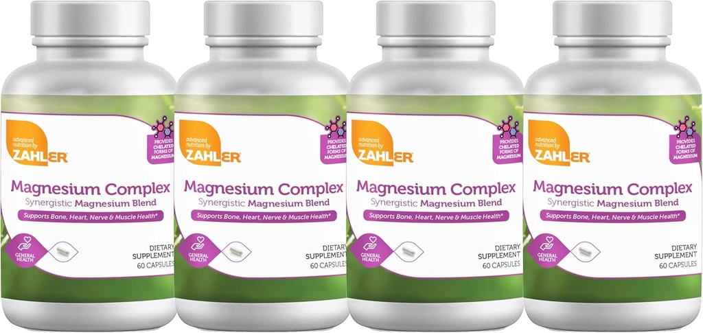Zahler Magnesium Complex Synergistisk Magnesium Blend, støtter bein, hjerte, nerve og muskel helse, 240 kapsler.