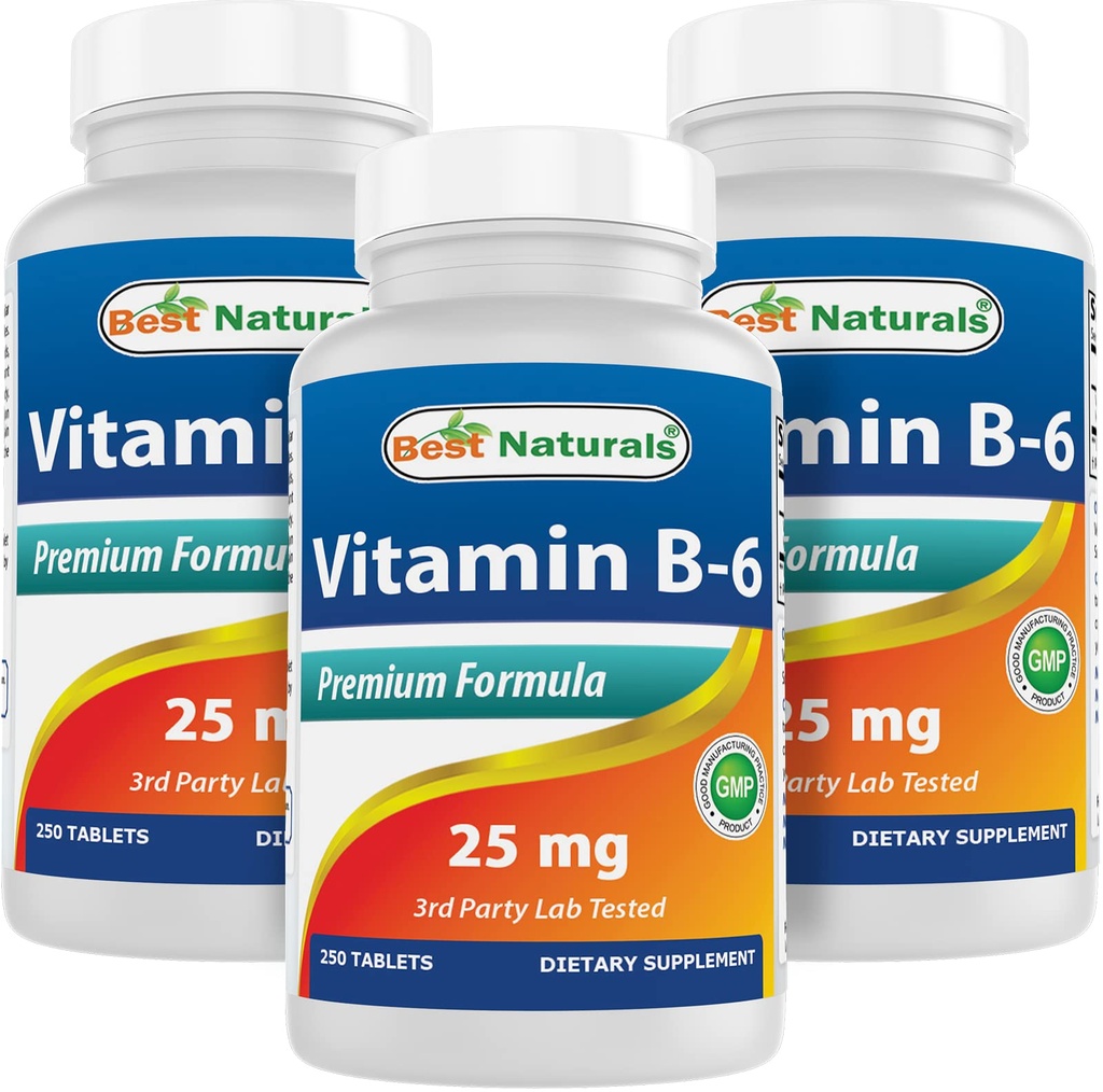 Beste Naturals Vitamin B6 25mg 250 tabletter (250 greve (Pack of 3))