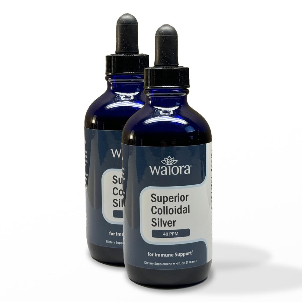 Superior Colloidal Silver, Waiora, flytende Mineral Supplement, 40 PPM, for immunstøtte, Blå Glassflaske med Dropper (2 bott/44 server.)
