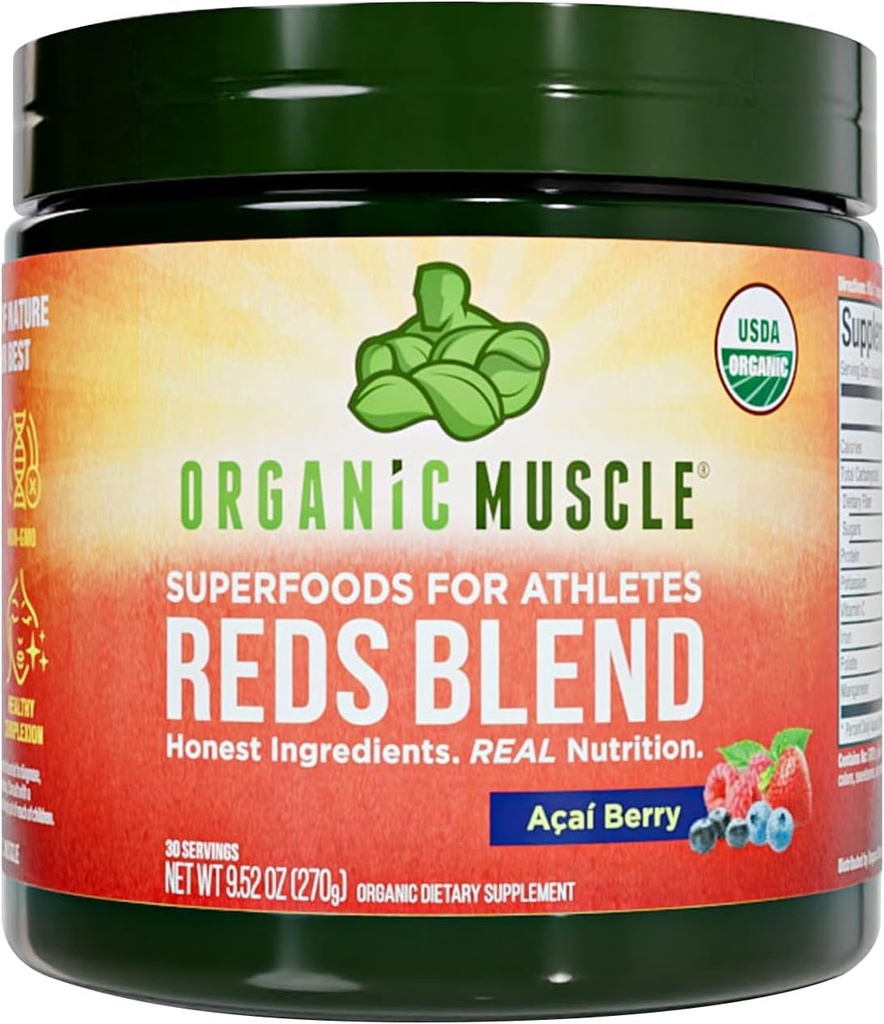 Organic Muscle Reds Powder | Koffeinfri energi og hjerte støtte | Pre-Workout med Beet Root, Acai, Pomegranat og antioksidanter | Non-GMO, Vegan, 30 Services