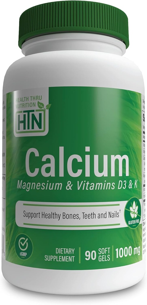 Helse Thru Nutrition Kalsium 1000 mg og magnesium 400 mg med vitamin D3 & K (90 Softgels)