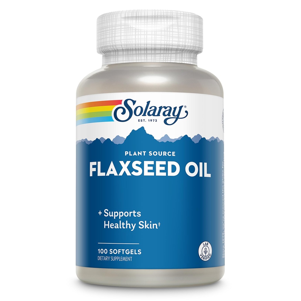 SOLARAY Flaksfrø Olje 3000 mg med Omega 3 6 9, Flaksfrø Softgels for hudhelse, Triple Omega Supplement, Ikke-GMO, Glutenfri, Lab Verifisert - 60-dagers garanti - 33 Serveringer, 100 Softgels