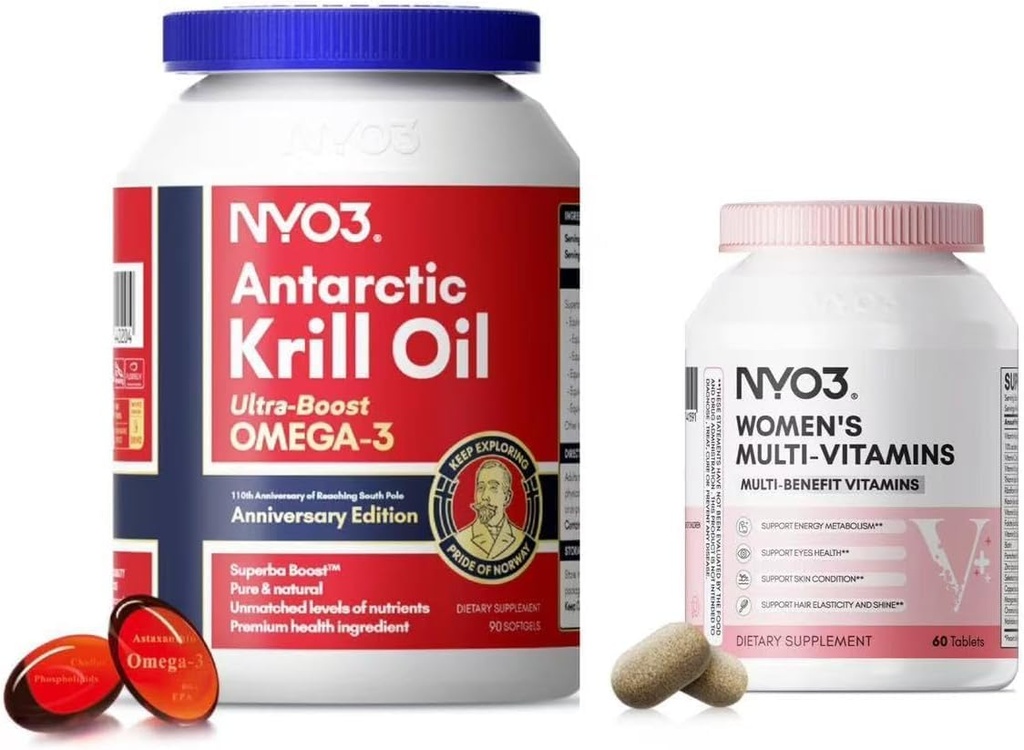 NYO3 Krill Oil Omega 3 og Multivitamin for kvinner, 2 pakke