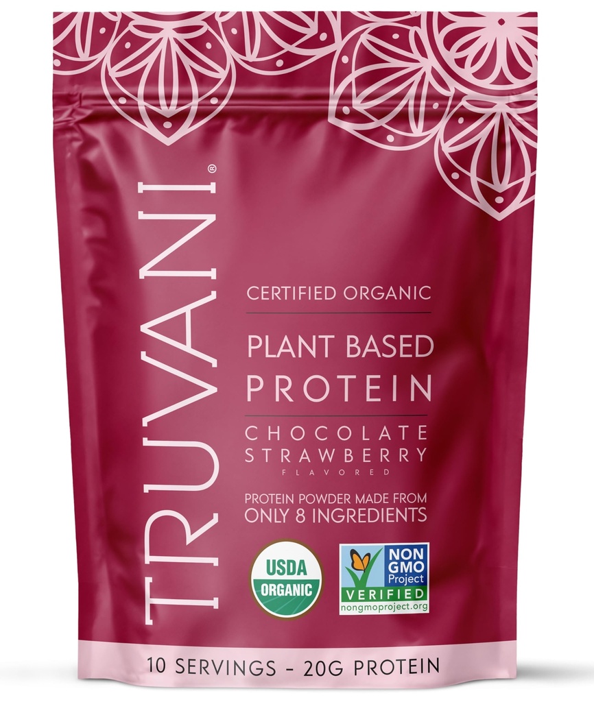 Truvani Vegan Pea Protein pulver | Sjokolade Strawberry | 20g Organisk Plant Basert Protein | 10 Serveringer | Keto | Gluten & Dairy Gratis | Lav karbohydrater | Ingen tillagt sukker