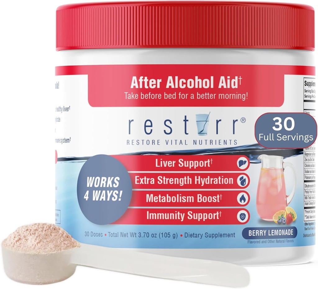 restirr etter alkoholhjelp & gjenoppretting: støtter leverhelse, øker metabolismen og støtter immunsystemet med DHM, Melk Thistle, B-Complex, Hydration. 30 doser