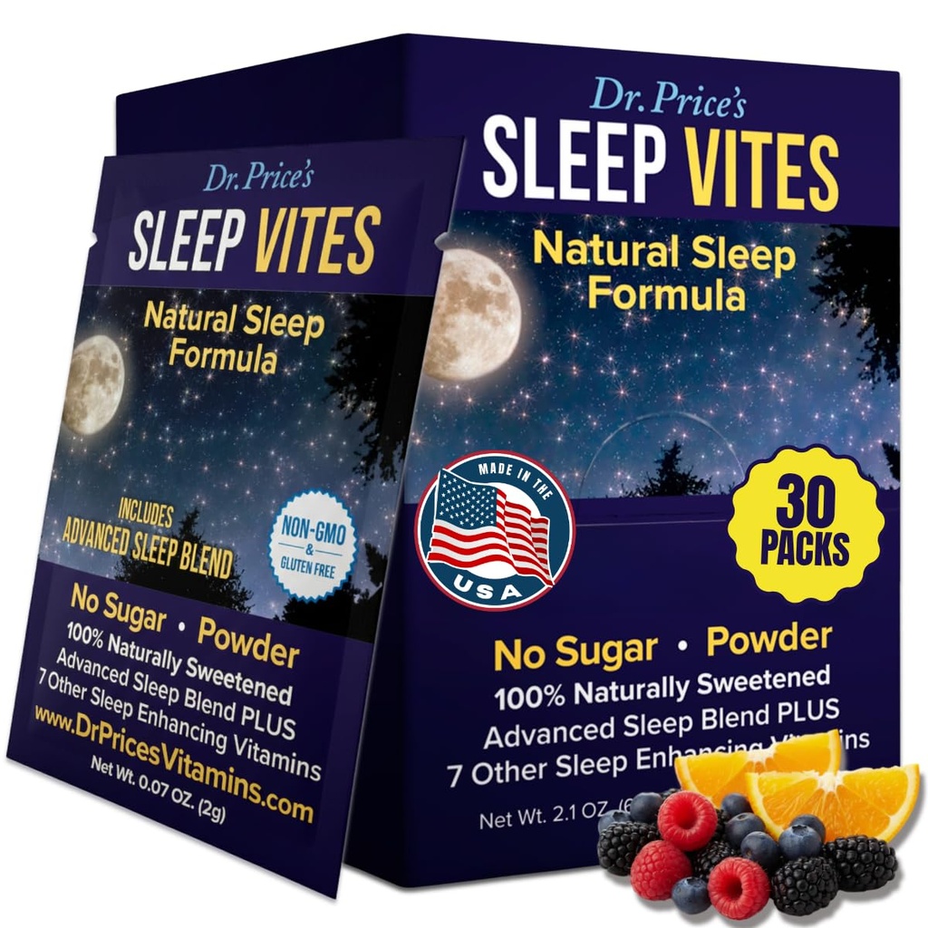 Dr. Price vitaminer naturlig søvnhjelp - sovesupplement - melatonin for søvn - 30 pakker - søvnhjelp voksne, tryptofan, beroligende magnesiumpulver, ikke-drowsy søvn støtte