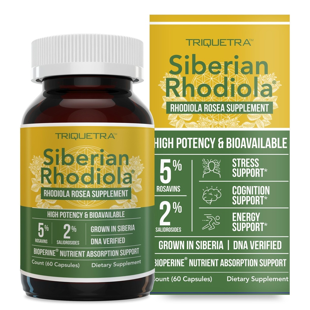 Max Styrke Sibir Rhodiola®: Rhodiola Rosea 5% Rosavins, 2% Salidroside & BioPerine® for forbedret absorpsjon – Hjelper støtte Stress, Energi og Fokus* – Vokset i Sibir, DNA Verifisert (60 Kapsler)
