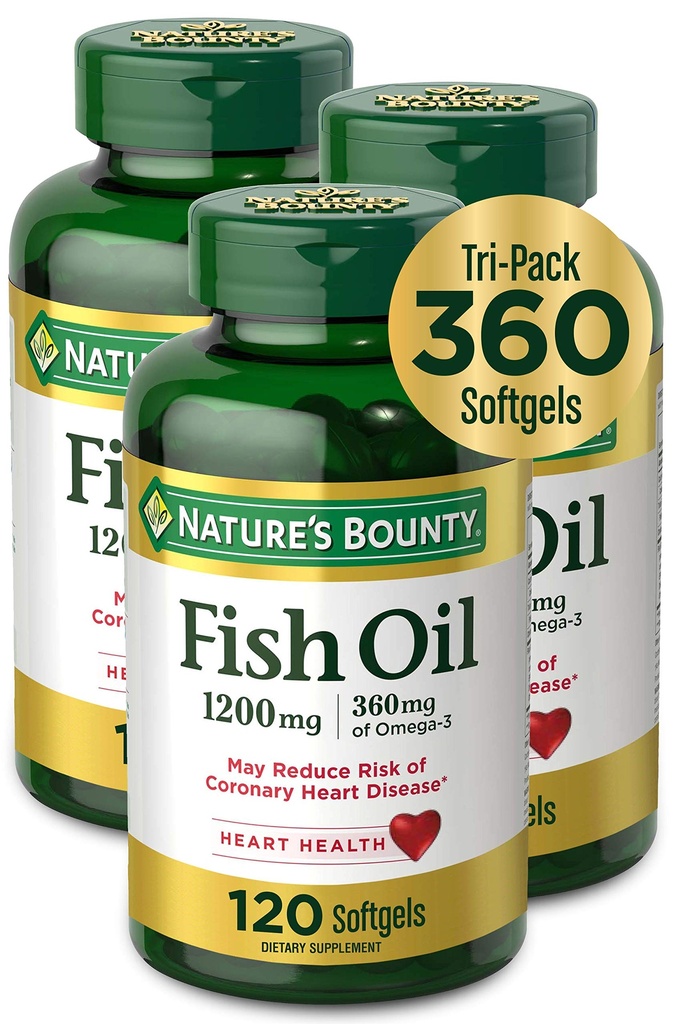 Naturens Bounty Fish Oil, 1200 mg, 360 mg Omega-3, 120 (3 pakke, 360 totalt) Softgels 120 Softgels