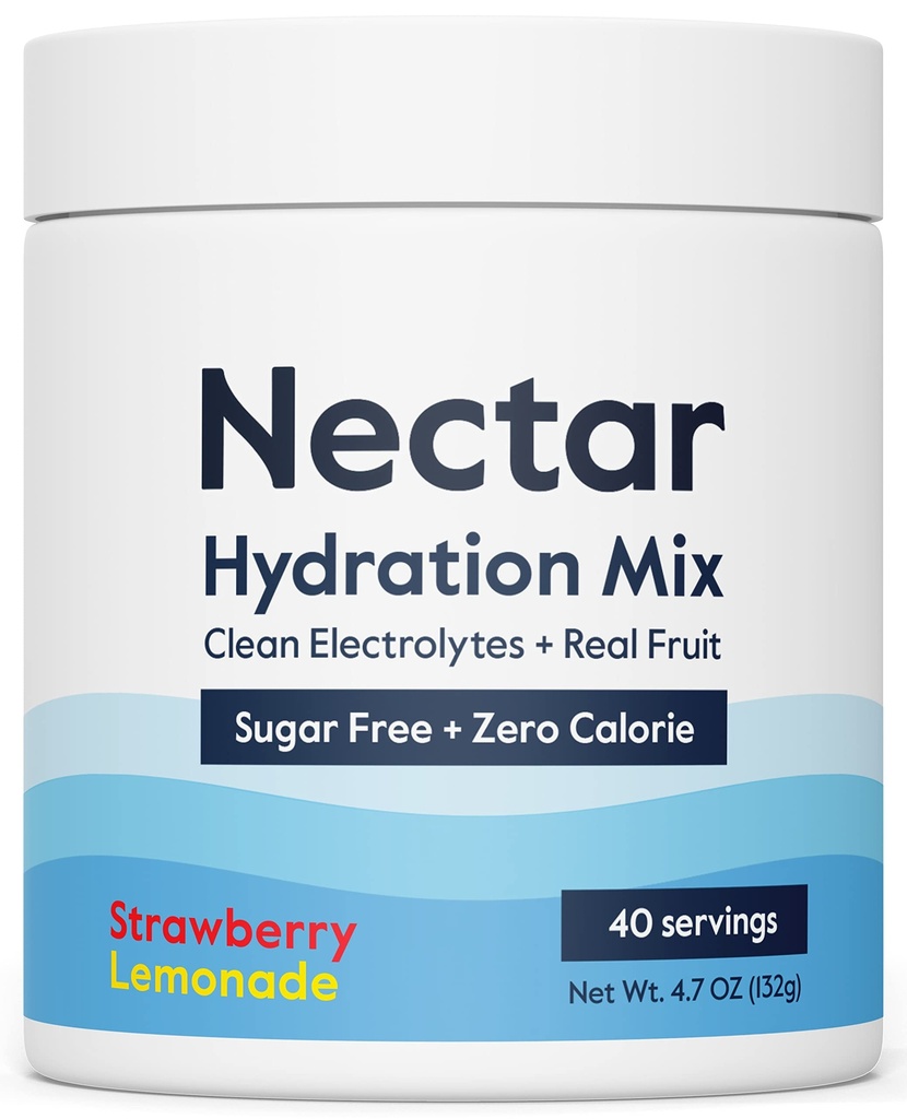 Nectar sukkerfri elektrolyter pulver - organisk frukt ingen sukker eller kalorier - Hydration pulver for dehydrering relief og rehydrering - Keto og Paleo (Strawberry Lemonade 40 Servering Tub)