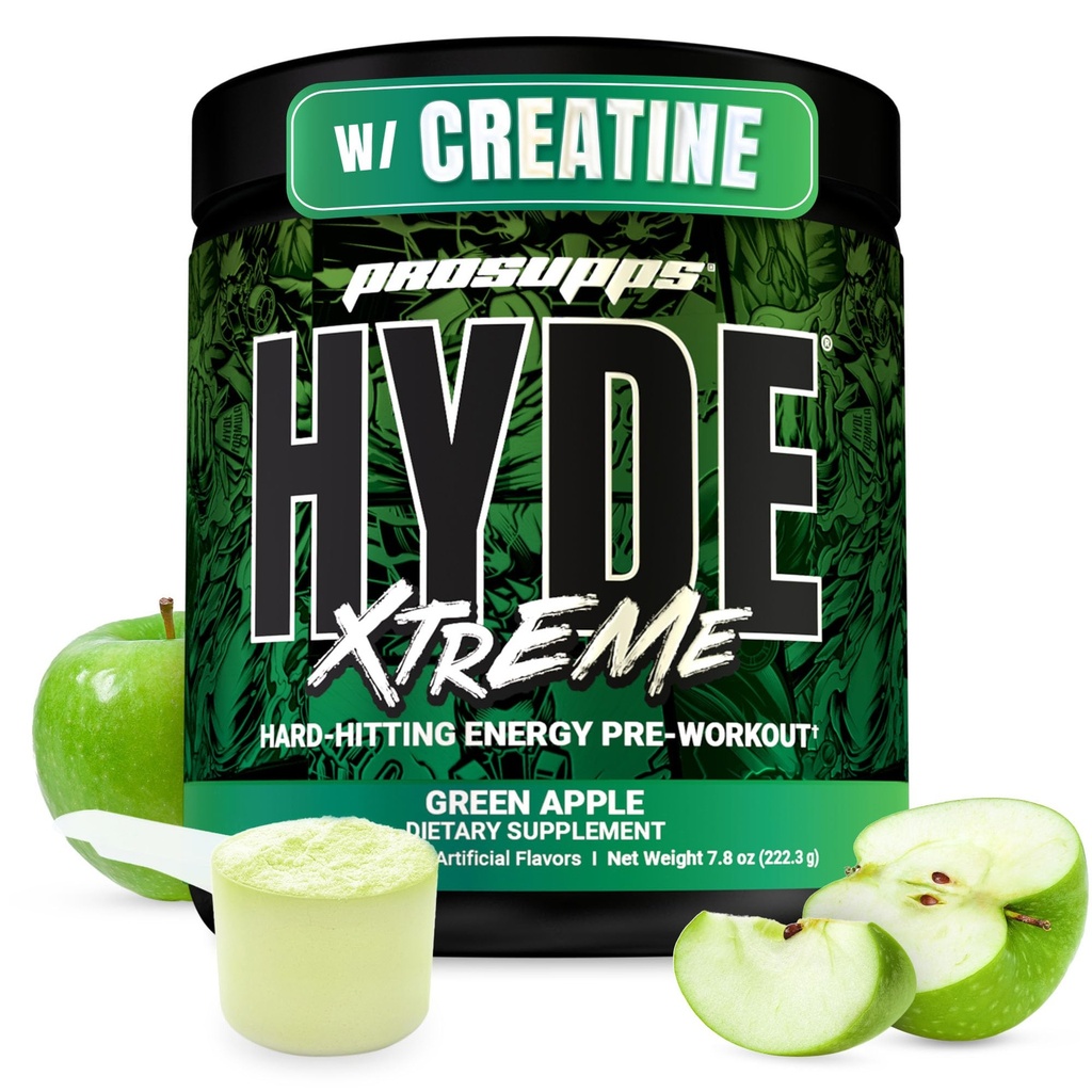 PROSUPPS Mr. Hyde Xtreme Pre Workout pulver med kreatin, Beta alanin og koffein - ekstrem energi, pumper, fokus og ytelse - Fitness & Gym kosttilskudd for menn og kvinner (grønn Apple, 30 serveringer)