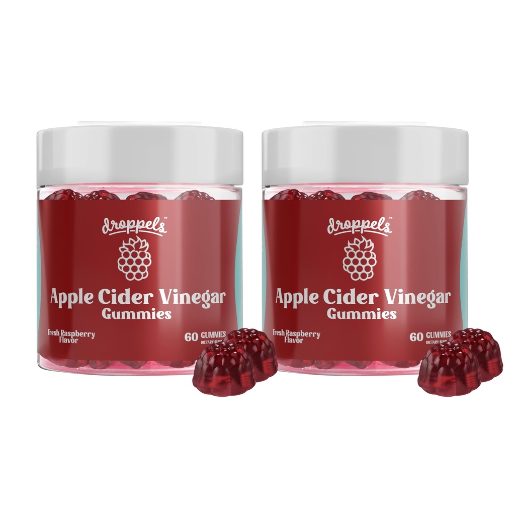 Droppels Apple Cider Vinegar Gummies 1000mg med beet Root & Pomegranate | Ikke-GMO, Vegansk-vennlig, Glutenfri | støtter digestion, metabolisme, energi og immun helse | bringebær Flavor