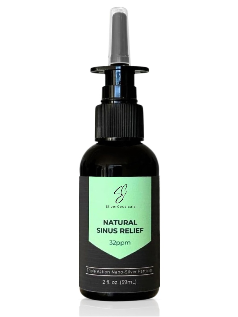 Sinus Relief Spray m/kolloidal Silver - Naturlig Allergy Symptom Relief - Infeksjon - Relief Congestion - Tynn Mucus - Nasal Decongestant - Rinse & Clear Sinuses - Bare 2 ingredienser - 2oz