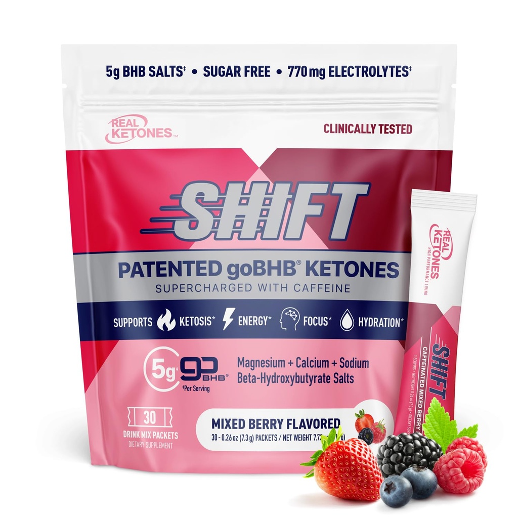 Ekte ketoner BHB eksogene ketoner Drikkemiks pakker keto elektrolytter pulver pakker Ingen sukker med 4 Main Fasting Electrolytes Plus Hydrating Patentert Keto BHB - 30 Count Mixed Berry Caffeine