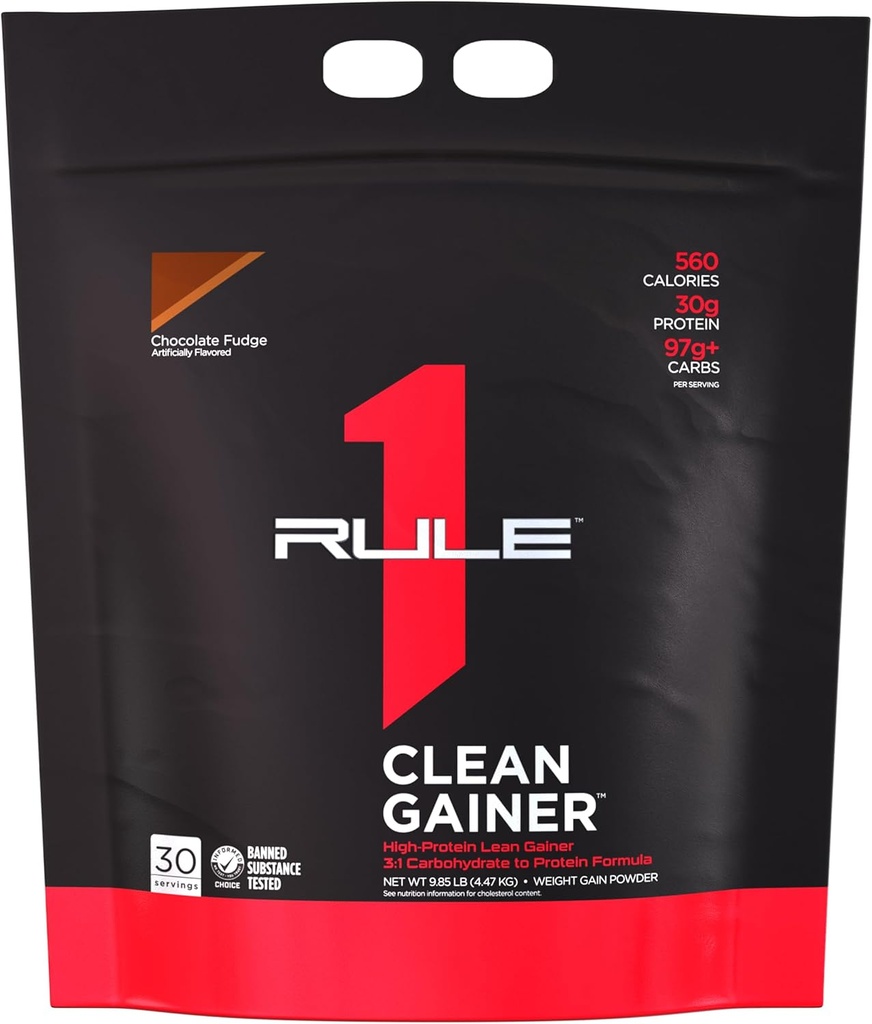 Regel 1 Clean Gainer - High-Protein Lean Gain Formel med 560 kalorier, 30g Full-Spectrum Protein, Over 90g karbohydrater, under 6g fett (30 serveringer, sjokolade fudge)