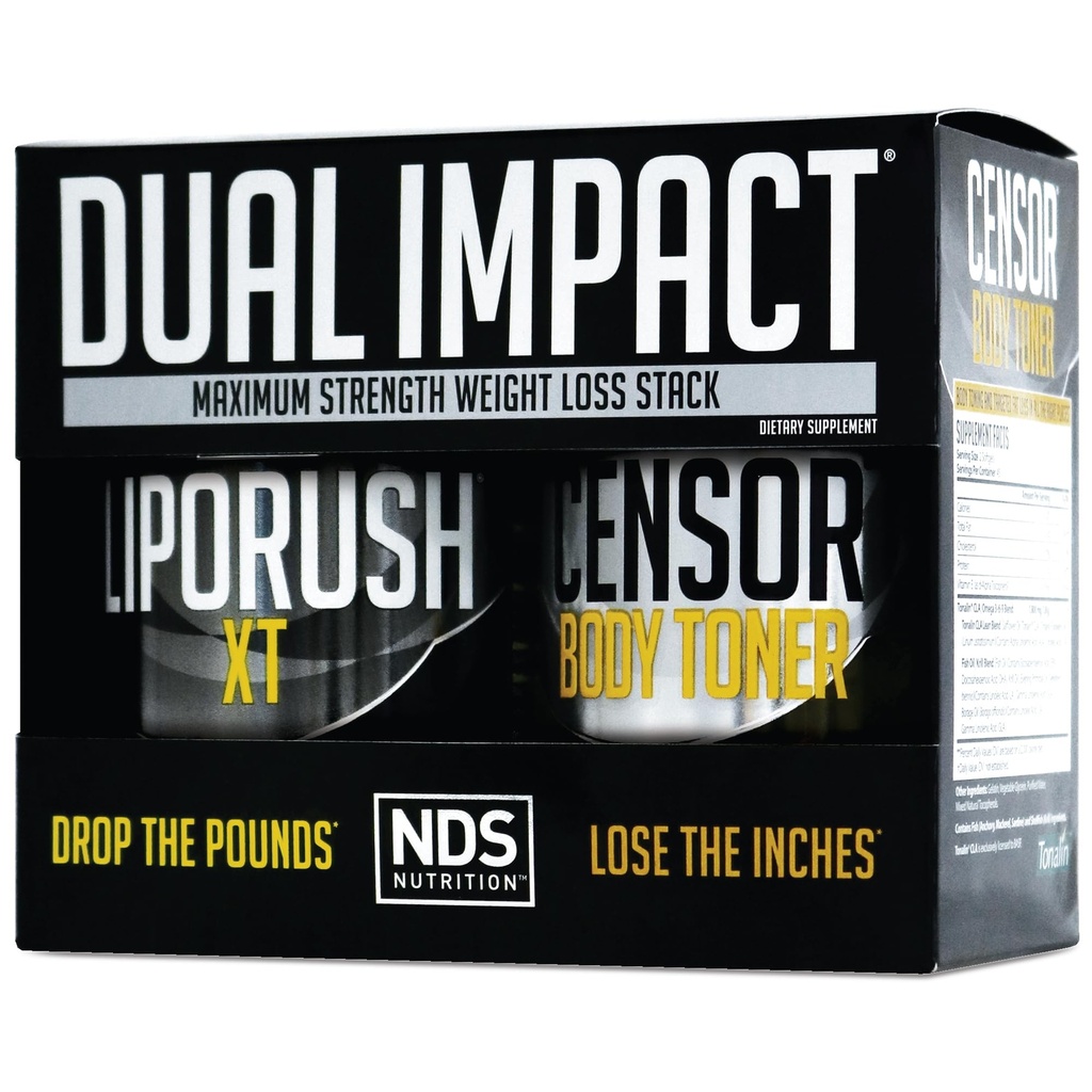 NDS Ernæring Maksimal styrke Dual Impact Stack - kraftig 2-i-1 Vekttap Kit kombinerer høy energi fettforbrenning XT termogen med Premium CLA Censor Body Toner (60 Caps & 90 Softgels)