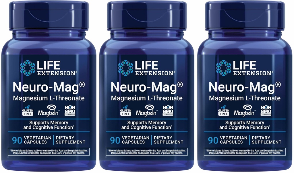 Livsforlengelse Neuro-mag Magnesium L-treonat, 90 greve (Pack of 3)