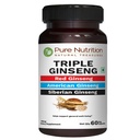 Pure Nutrition Triple Ginseng - en unik og effektiv kombinasjon av rød Ginseng, amerikansk Ginseng og sibirsk Ginseng. 790 mg per kapsel | 60 Veg Caps Pack