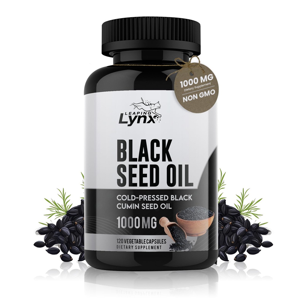 Pure Organic Cold-Pressed Svart Seed Oil Capsules - Vegansk Non-GMO Pure Nigella Sativa Svart Cumin Seed Oil for skjønnhetsimmunitet og generell velvære støtte - Thymoquinone-Rich 1000mg Servering (60 dag)