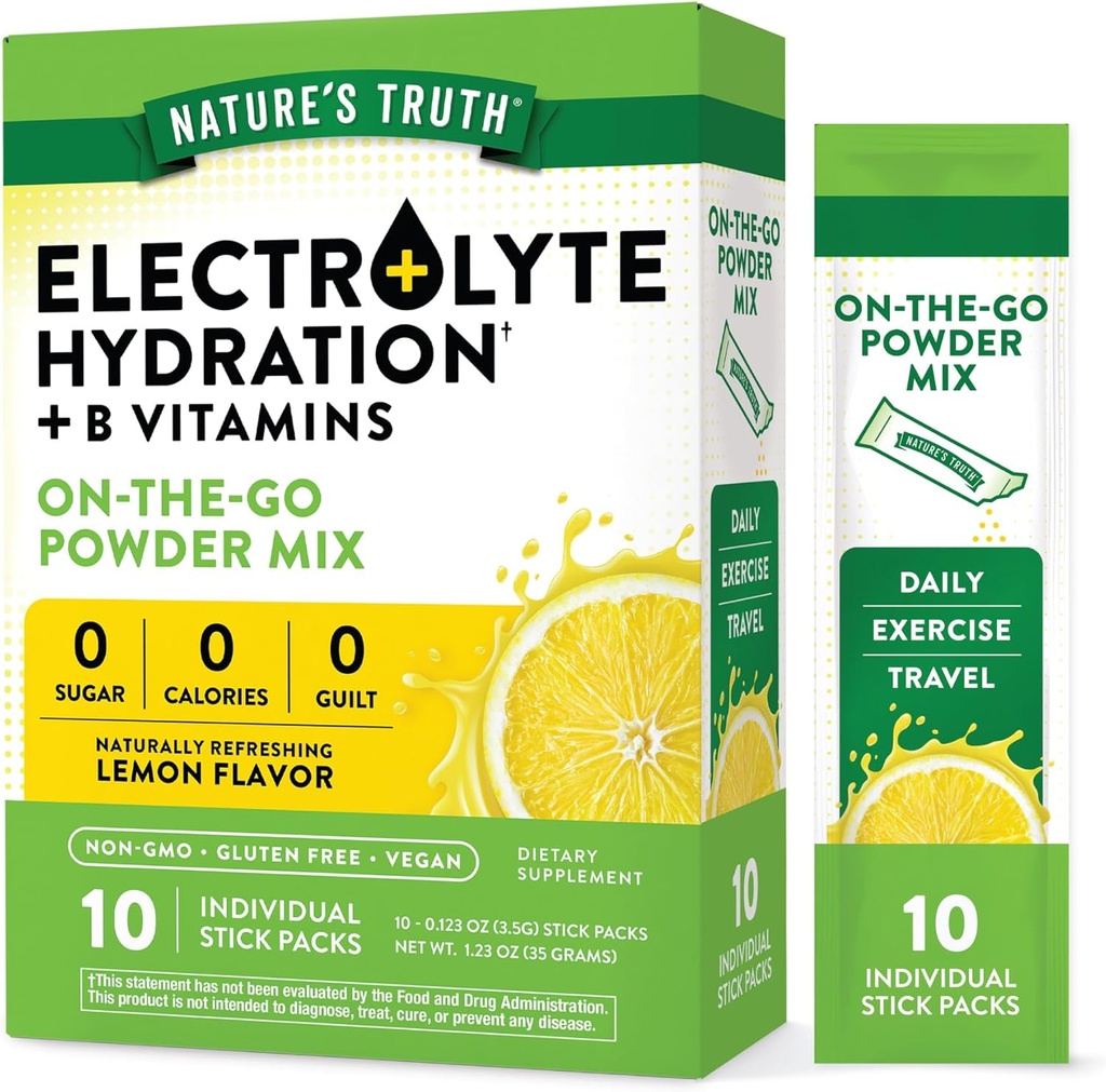 Naturens sannhet Electrolyte pulver pakker | 10 pakke | sukker gratis | Vegansk, ikke-GMO & Glutenfri drikke blanding supplement