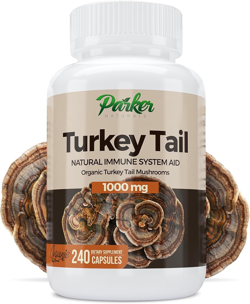 Parker Naturals Tyrkia Tail Mushroom Capsules - Økologisk Mushroom Supplement for immunsystem helsestøtte - 1000 mg Premium Mushroom Supplements - 240 Kapsler