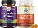 Bundle av ren magnesiumglycinat 400mg Per servering for Mood Sleep and Relaxation og gummier for voksne Peach Flavor - Ekstra styrke felles støtte