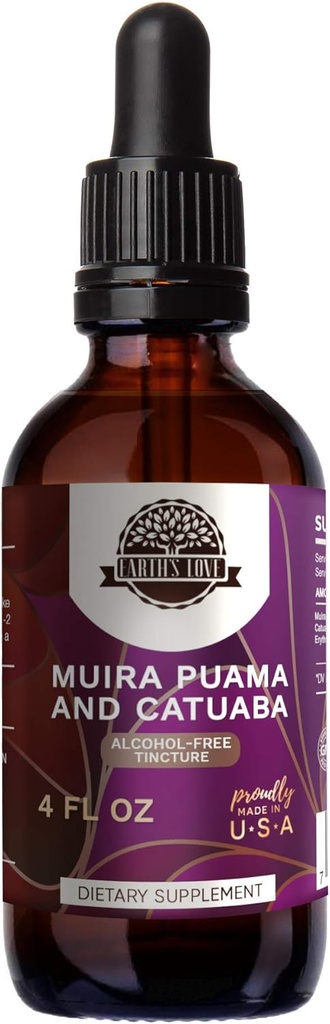 Jordens kjærlighet - Muira Puama og Catuaba alkohol-fri urteekstrakt Tinktur, super-konsentrert (Ptychopetalum Olacoides og Trichilia catigua, Erytroxylum vaksinium) tørket urter (4 fl Oz)