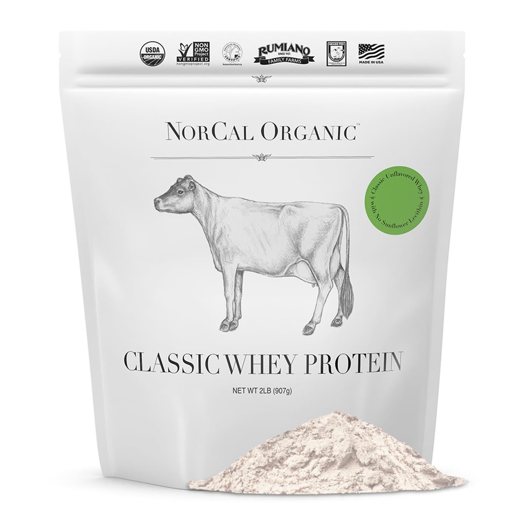 NorCal Organic - Classic Whey Protein - 100% Grass-Fed og Grass-Fullført - UNFLAVERED - Lecitin-Free - 2lb bulk