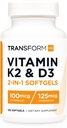 TransformHQ vitamin K2 (MK7) (100mcg) + vitamin D3 (5000 IU) 120 Softgels - Glutenfri og ikke-GMO