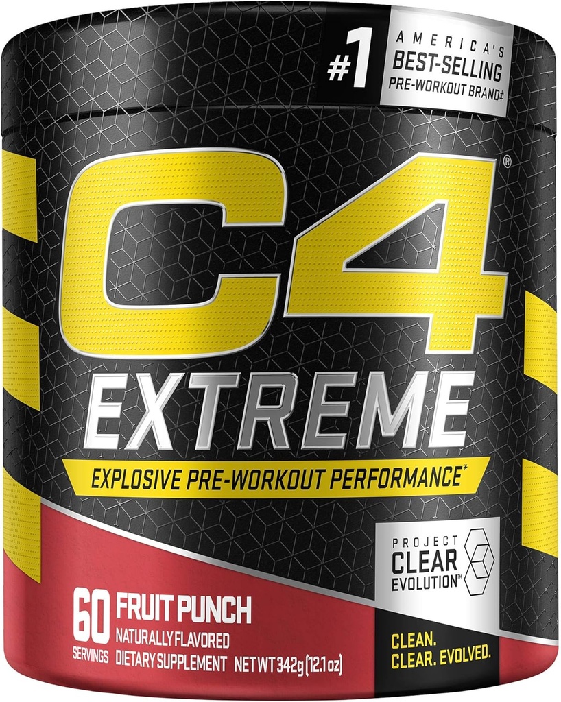 C4 Ekstrem pre trening pulver frukt punch | preworkout energi supplement for menn og kvinner | 200 mg koffein + Beta alanin + kreatin | 60 serveringer