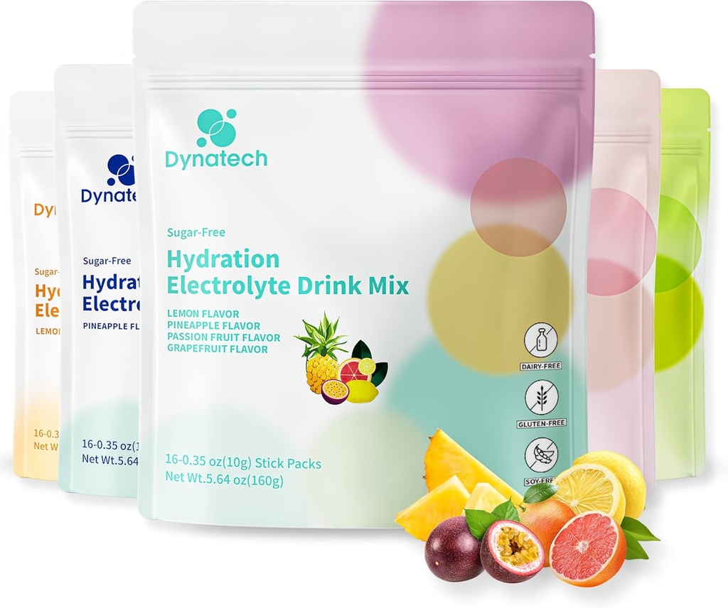 Dynatech Zero Sugar Electrolyte Drink Mix - Variety Pack - Hydration Powder Packets med 10 Elektrolyter og vitaminer | Ikke-GMO, Glutenfri, Vegan Electrolytes Powder Packets