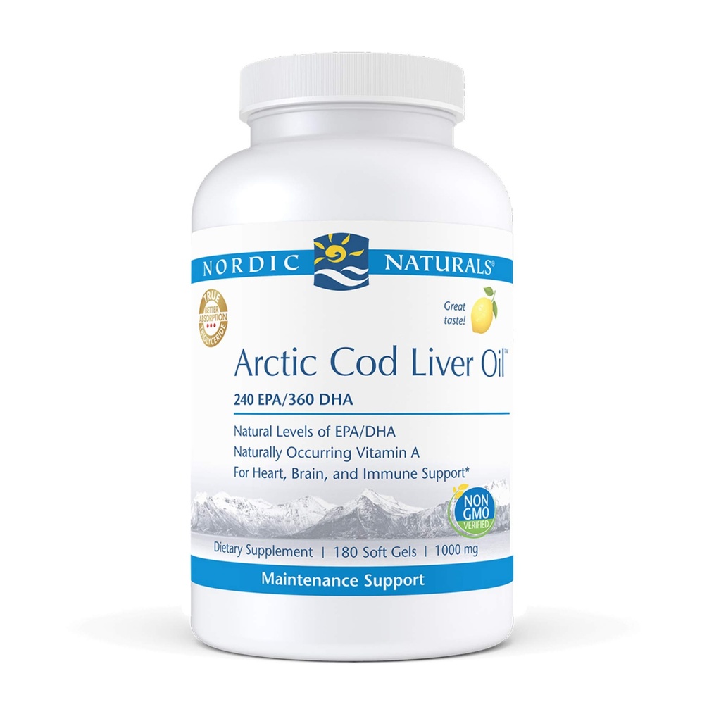 Nordic Naturals Pro - Arctic Cod Liver Oil CLO, støtter hjerte og hjerne helse - Lemon-Flavored 180 Soft Gels