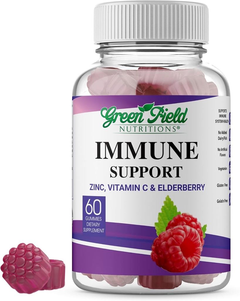 Greenfield Nutritions Halal Immune Support Elderbær Gummies for voksne - støtter ditt immunsystem naturlig med Halal Sink og vitamin C Gummy - 60 Delicious Blandet Berry Gummies Halal vitaminer