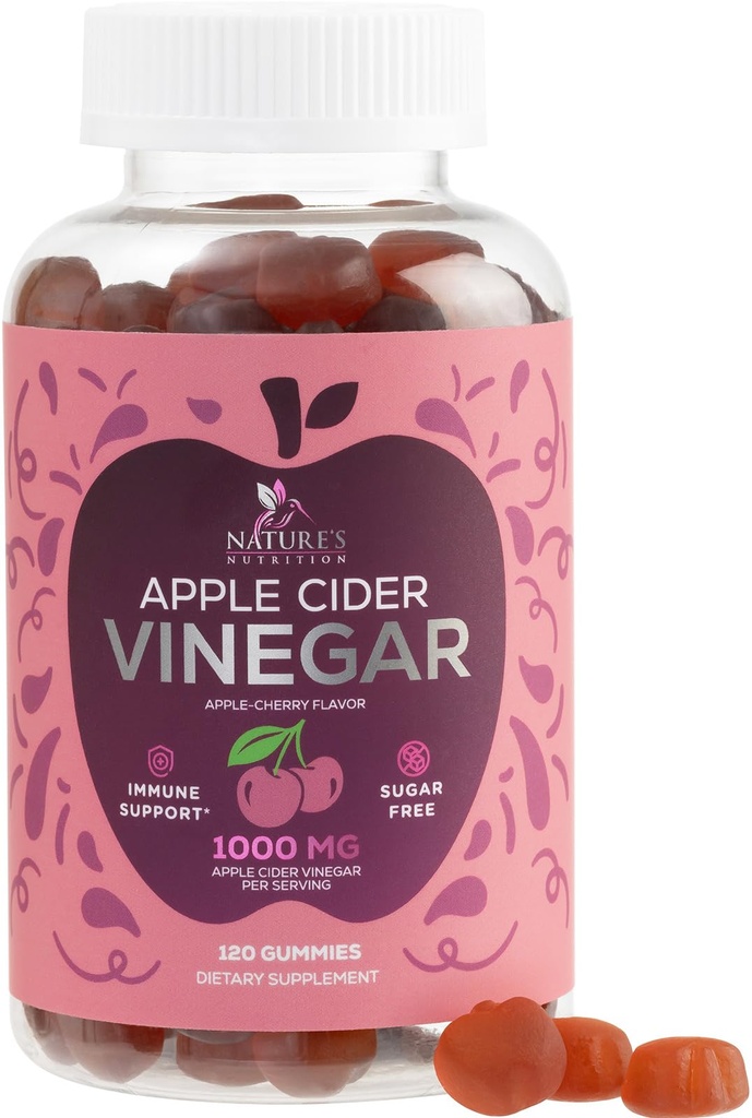Vegansk Apple Cider Vinegar Gummy 1000mg - Sugar Free ACV Gummies Vitaminer Supplement med vitamin B12 for energi - Keto vennlig Digestion, Detox, rengjøringsstøtte - Gelatin-fri, ikke-GMO - 120 Gummies