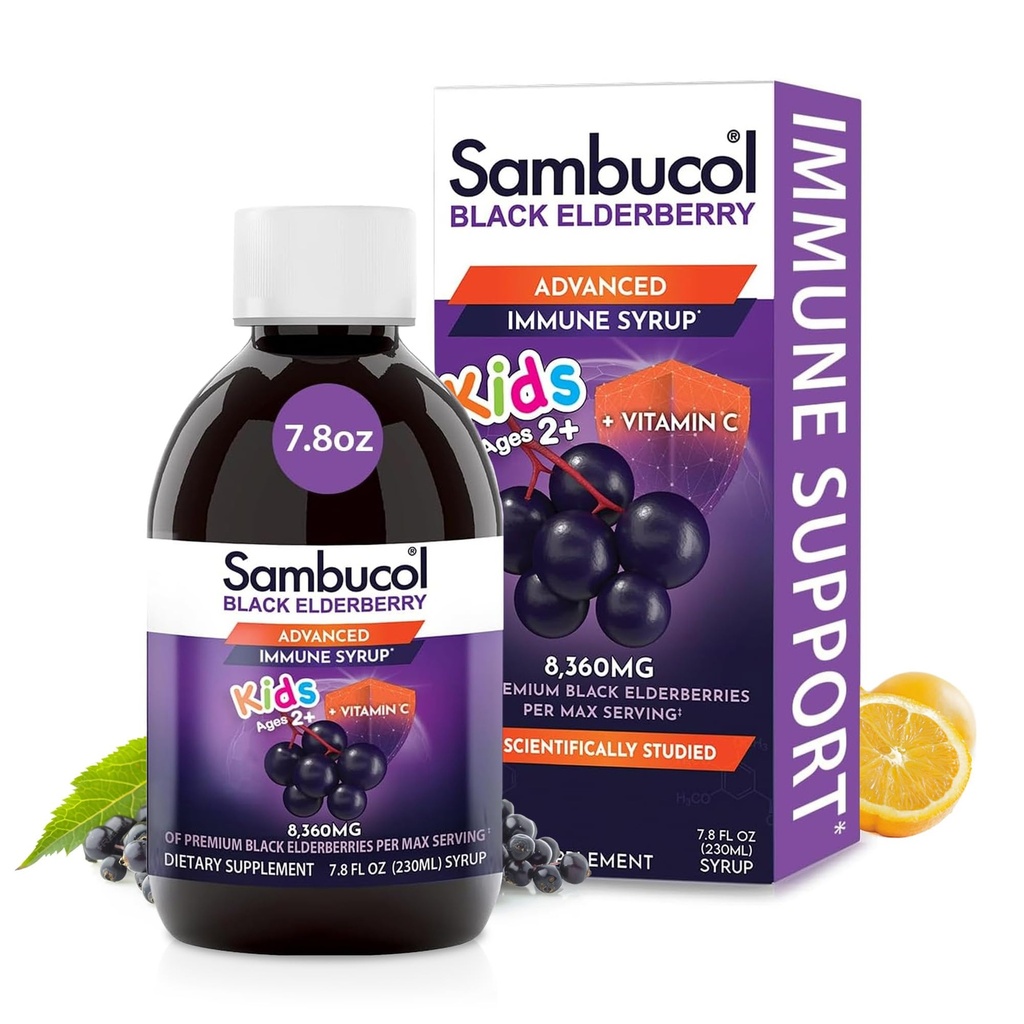 Sambucol Black Elderberry Syrup for barn - Elderberry Extract Kids, Kids Elderberry Syrup, Black Elderberry For Kids Immune Support - 7,8 Fl Oz