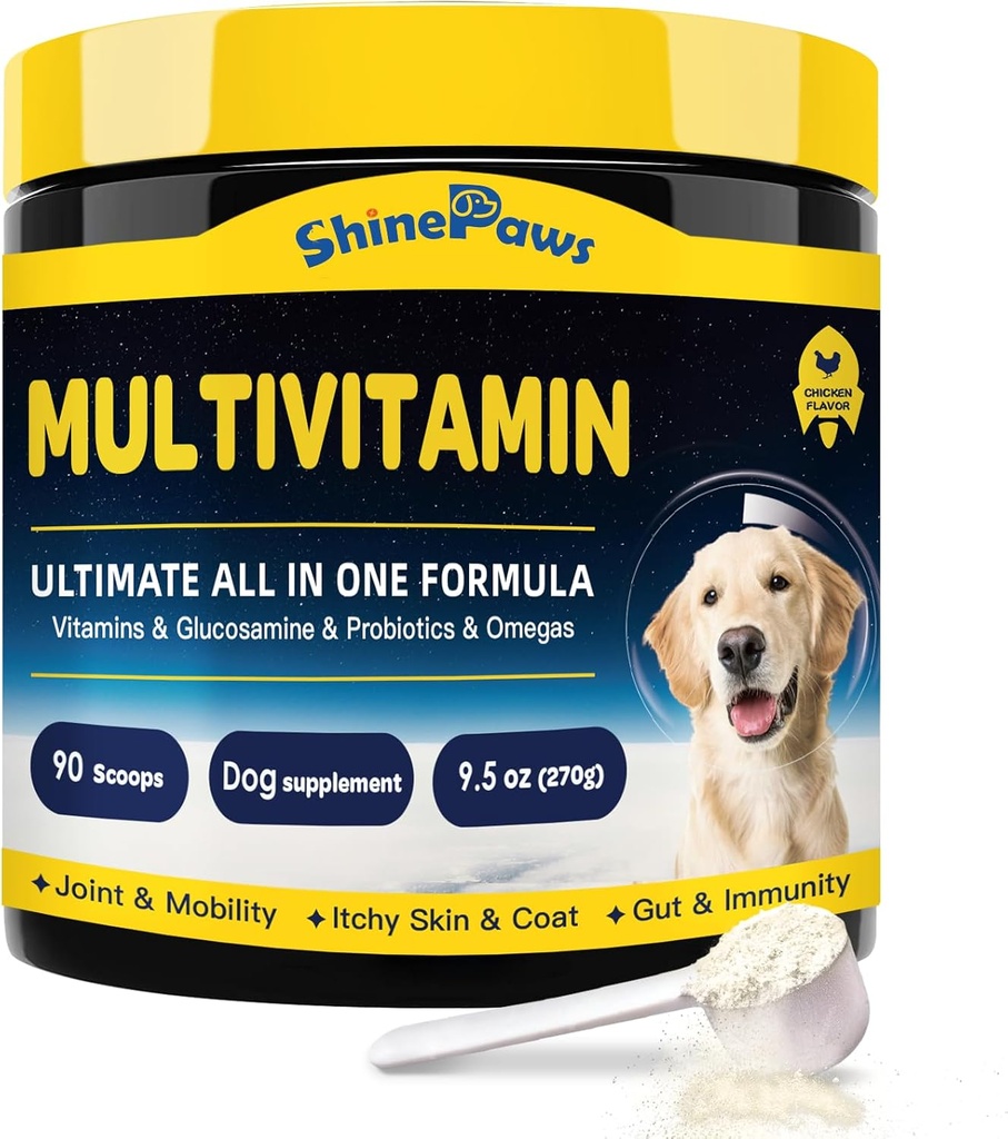 Hundevitaminer, Hunde Multivitamin pulver, med probiotika, glukosamin, Omega 3, støtte gut, ledd og mobilitet, kløe hud og Coat, mineraler og antioksidant for immun helse, daglige essensielle hundetilskudd