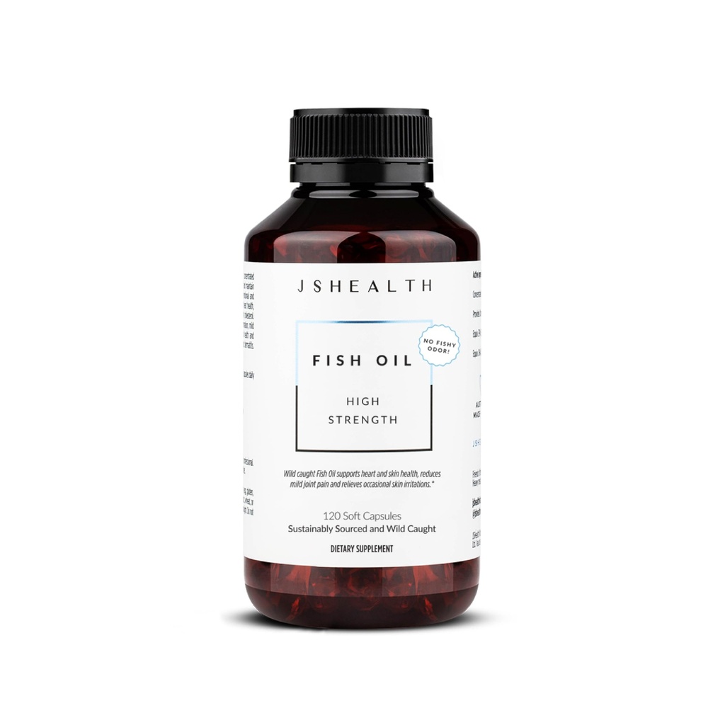 JSHealth høy styrke Fish Oil Supplements - Omega 3 Fish Oil - laget med Wild-Caught Fish - Omega 3 Supplement, 120 Kapsler