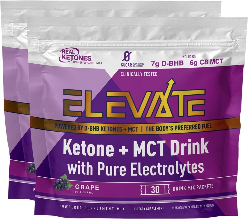Ekte ketoner Exogenous Keto D BHB + MCT + elektrolytter, koffeinfri drikkblanding pulver, Grape Tart for Rapid Ketose (56 Serveringer)