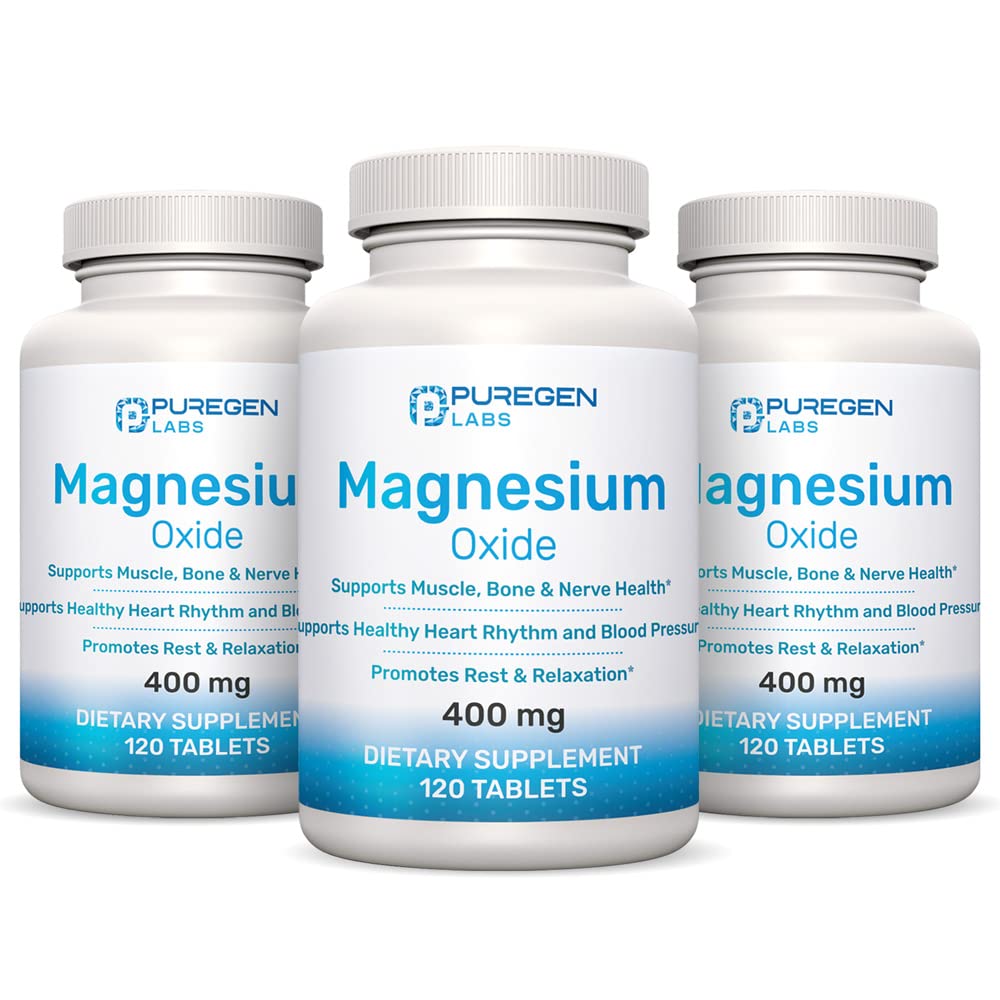 Magnesium 400mg [høy potens] Supplement - Magnesiumoksid for immunstøtte, Muskelgjenvinning, Leg Cramps, Avslapping - 3 Pakke totalt 360 Count