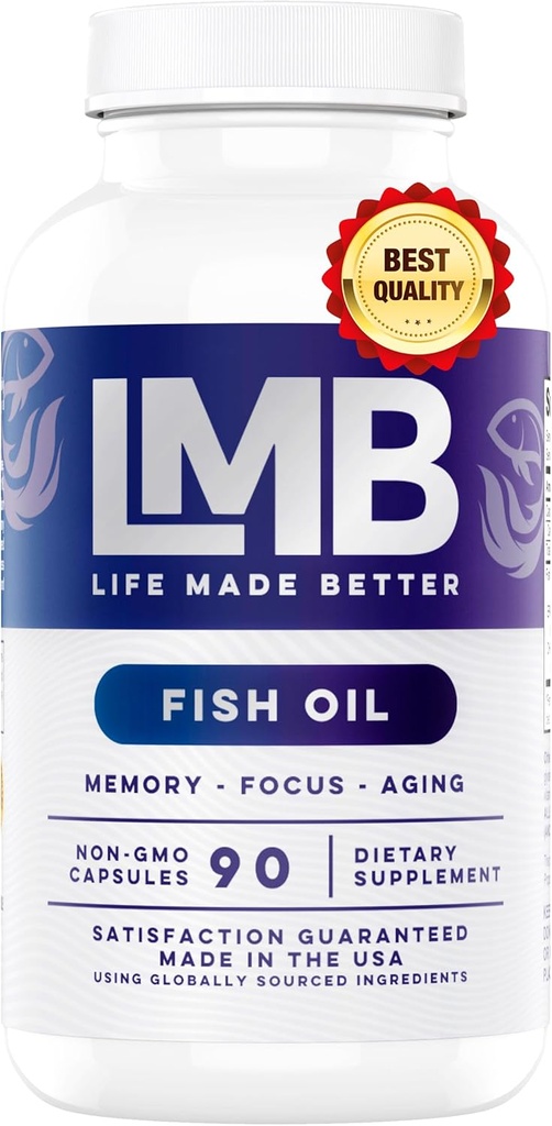 Wild Fanget Omega 3 Fish Oil 3000mg - Triple Strength Burpless DHA 900mg + EPA 1200mg Non-GMO - Enteric Coated with No Aftertaste - LMB (90 Soft Gels)