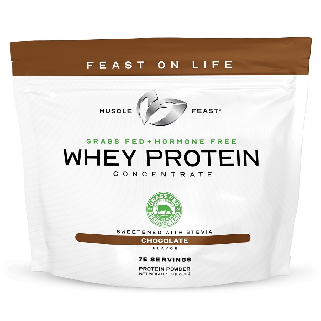 Muskelfest Grass-Fed Whey Protein Konsentrat pulver, Alt naturlig, Hormonfri pastur hevet Whey Protein pulver for kvinner og menn, ren, ikke-GMO & Glutenfri Whey Konsentrat - sjokolade, 5lb