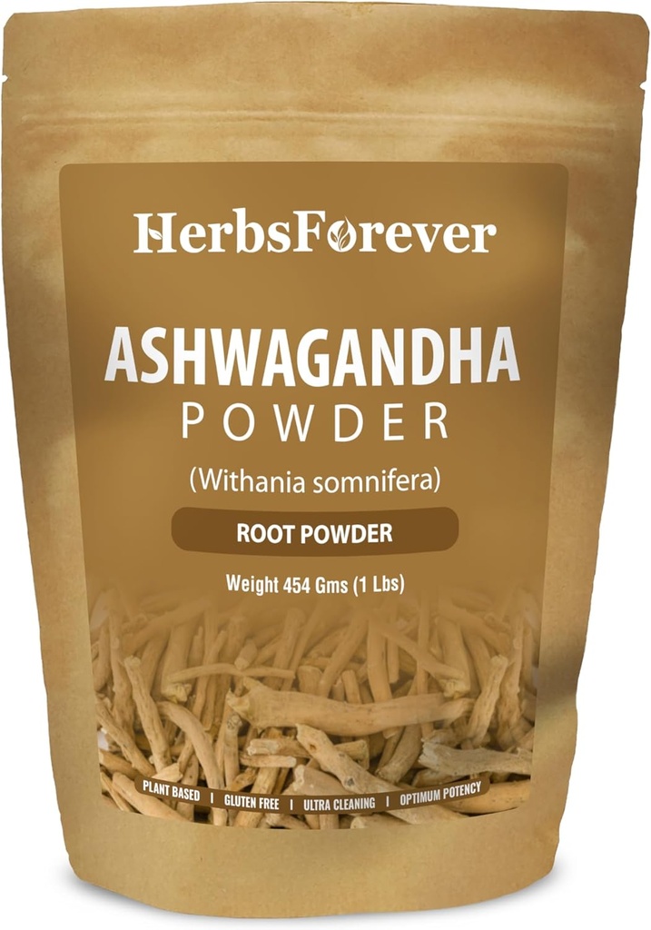 HerbsForever Ashwagandha Root Powder 454g I Vinter Cherry, Non-GMO, Vegansk, Glutenfri I Ayurvedic Stress-Buster støtter energiforsterkere, Vitality & Rejuvenator generell velvære Maksimum styrke