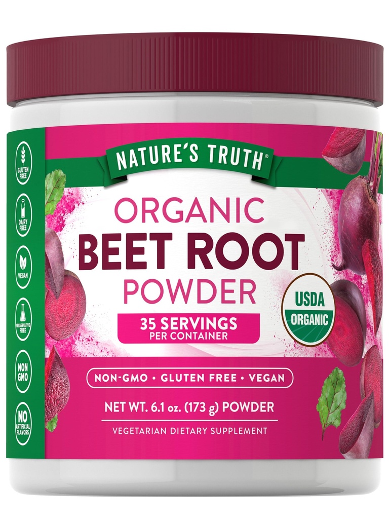 Naturens sannhet økologiske beet Root Powder 6,1 oz Vegan, ikke-GMO og glutenfri Supplement
