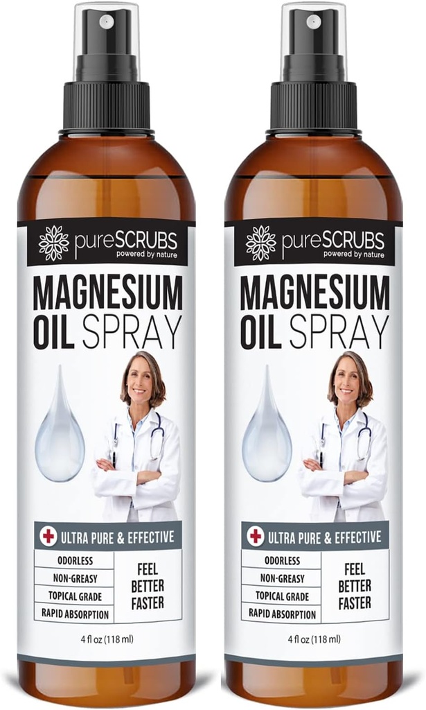 Pure Topical Magnesium Olje Spray, Ultra Fast Absorpsjon for bedre helse, ren Zechstein Brine - (2 flaskeverdipakke)