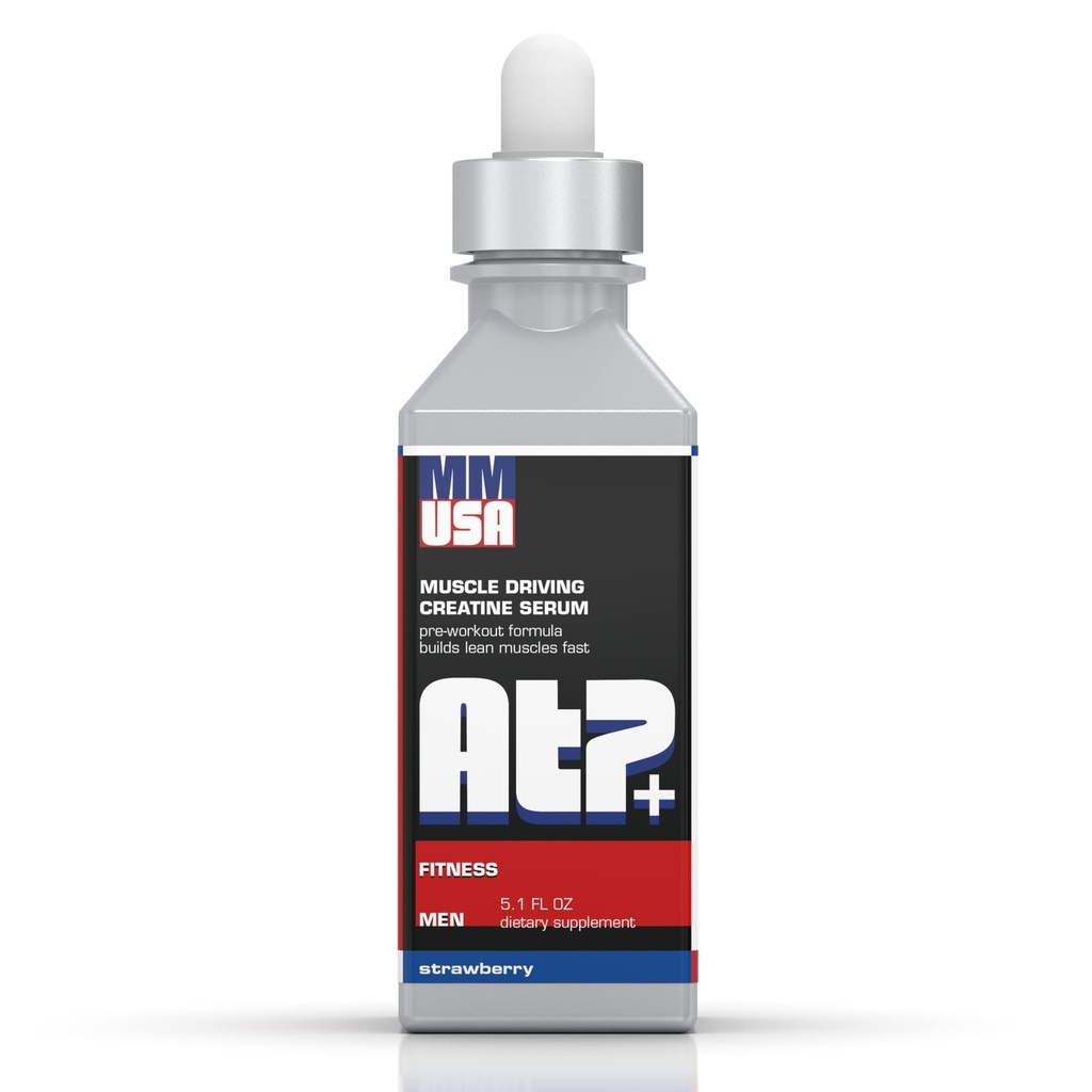 MMUSA ATP+ for menn pre-workout kreatin serum. Umiddelbar energi, kraft, styrke og utholdenhet. Øker muskelvekst, Bodybuilding ytelse. med Aminosyrer og glukosamin. Jordbær, 5.1 Fl Oz