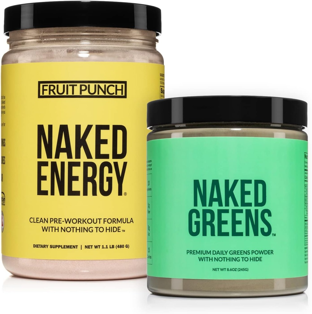 NAKED Vegansk Energiserende Bundle Frukt Punch Energi Ernæring Super Greens Powder Organic Greens Supplement