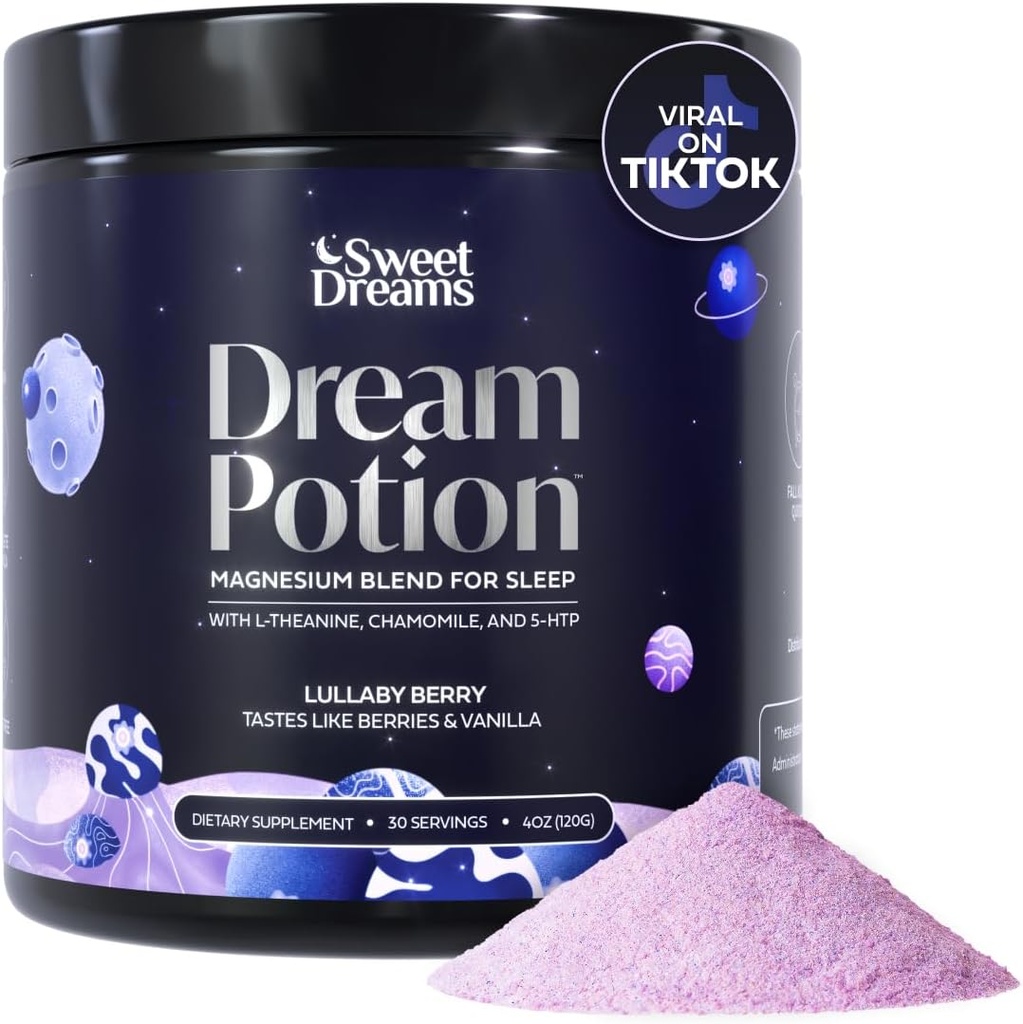 SweetDreams Drømme Potion Sleep Support Blande med Magnesium Glycinate, Glycine, L-Theanine & Chamille - Sukker Gratis Blåbær Flavor (30 Serveringer)