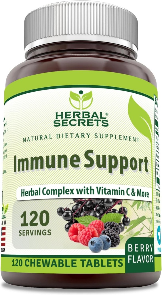 Herbal Hemmeligheter Immun støtte med vitamin C & Elderberry ® Berry Flavor Chewable Tabletter ® 120 greve ikke-GMO ® Glutefri | laget i USA