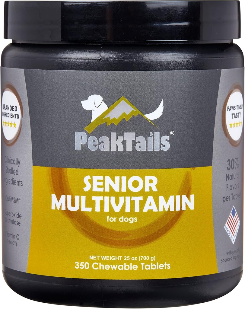 Senior Multivitamin for hunder – 350 Chewable tabletter med MSM, Superoksid Dismutase